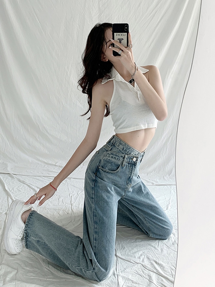 Circyy Jeans Women Pants Denim Wide Leg Irregular High Waisted Fashion Mop Pants Korean Chic Trousers Y2k 2022 Streetwear Loose