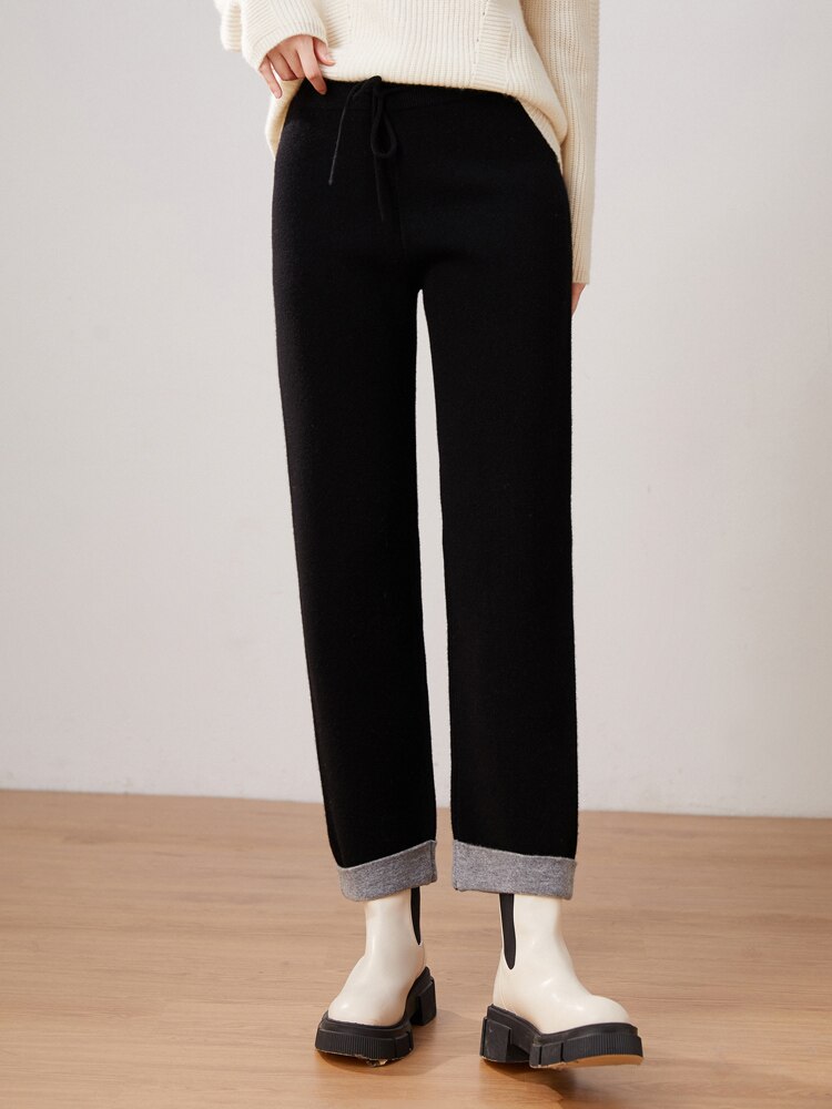 Cashmere wide leg pants 22 new 100% pure wool women's capris soft and fashionable ATTYYWS brand knitted wide leg pants solid