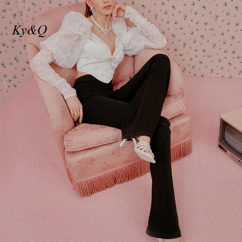 Autumn 2022 New Womenhorn Trousers Slim Black High Waist Zipper Casual Pants Chic Design Fashionable Elegant Commuter