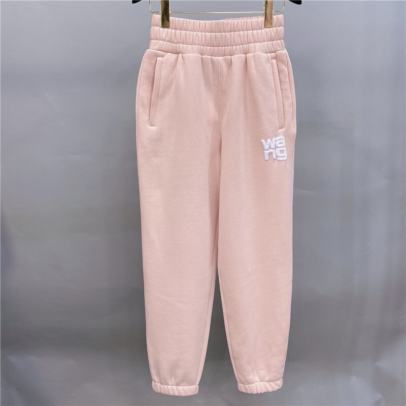 GIGIYW Wang 2022 Autumn And Winter New Plush Flocked Letter Legged Pants Female Couple High Waist Leisure Pants