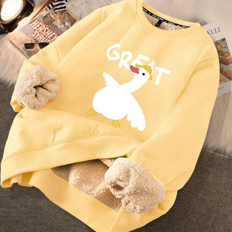 Thickened loose new warm lamb wool round neck velvet autumn winter sweater girl student autumn winter