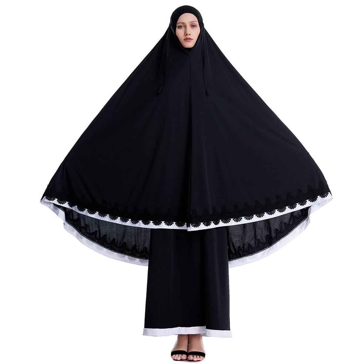 Ramadan Women 2 Piece Muslim Prayer Set Khimar Abaya Overhead Hijab+Skirt Full Cover Islam Clothing Middle East Worship Service