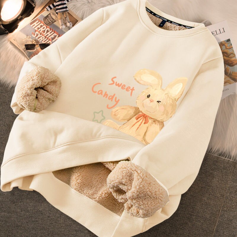 Thickened loose new warm lamb wool round neck velvet autumn winter sweater girl student autumn winter