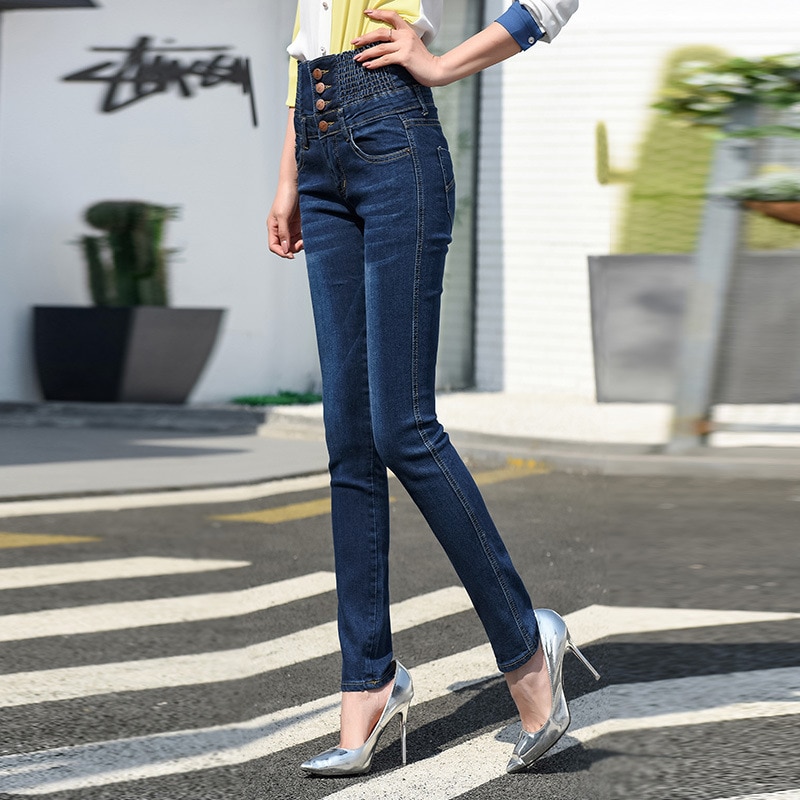 2022 Spring and Autumn Fashion All-match High Waist Jeans Women's Elastic Waist Jeans High Quality