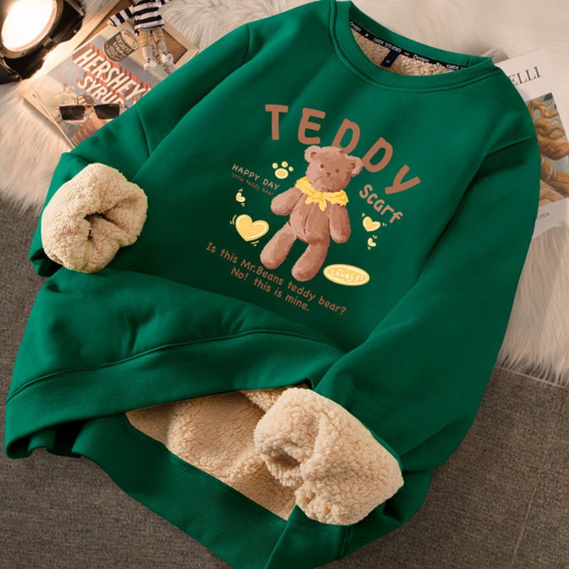 Thickened loose new warm lamb wool round neck velvet autumn winter sweater girl student autumn winter