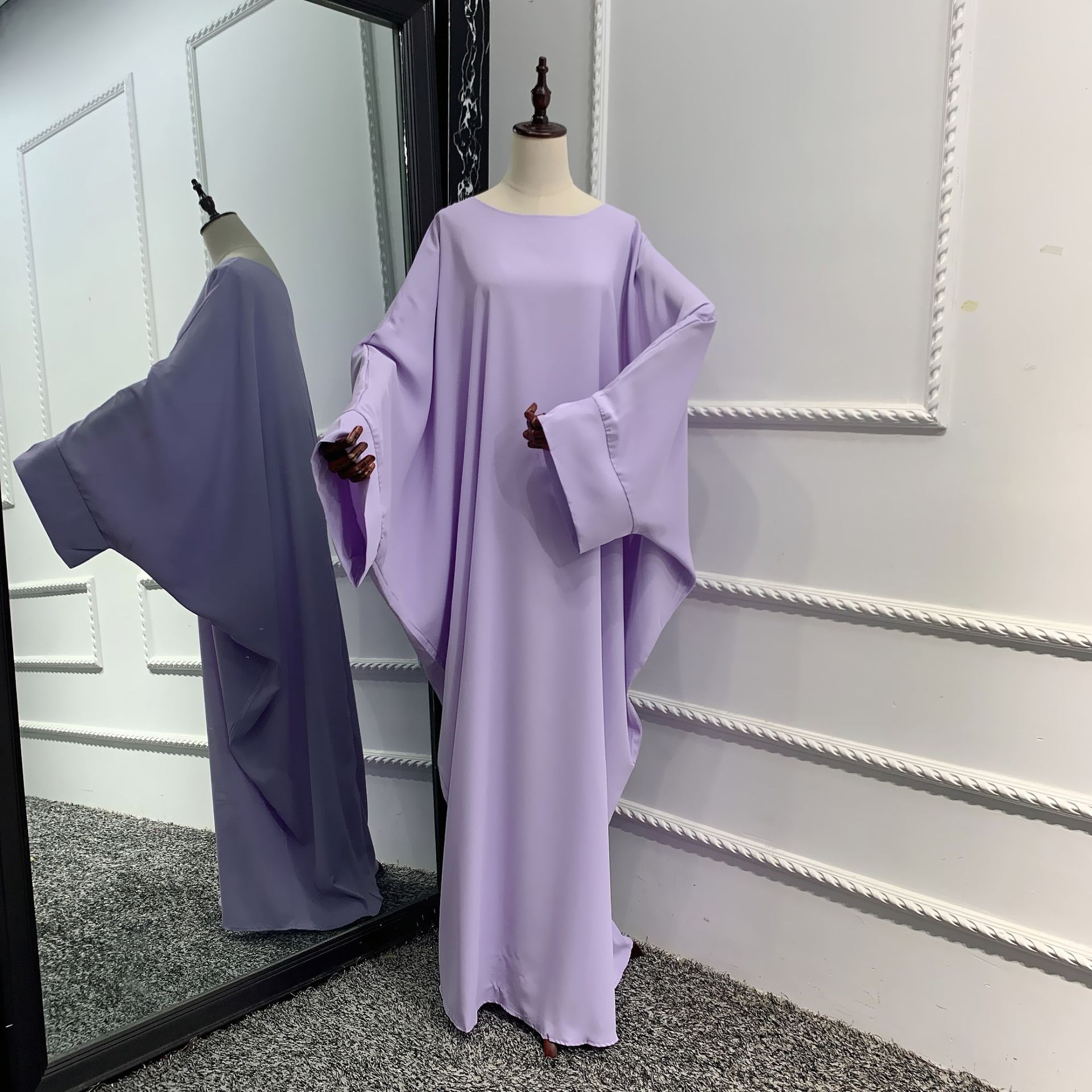 Muslim One Piece Jilbab Prayer Abaya Dress Batwing Sleeves Islamic Clothing Dubai Saudi Turkish Modesty Casual Hijab Robe