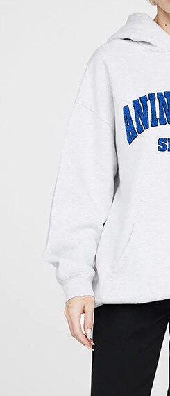 Women Hoodie Embroidered Blue Letters Long Sleeve Hooded Sweatshirt
