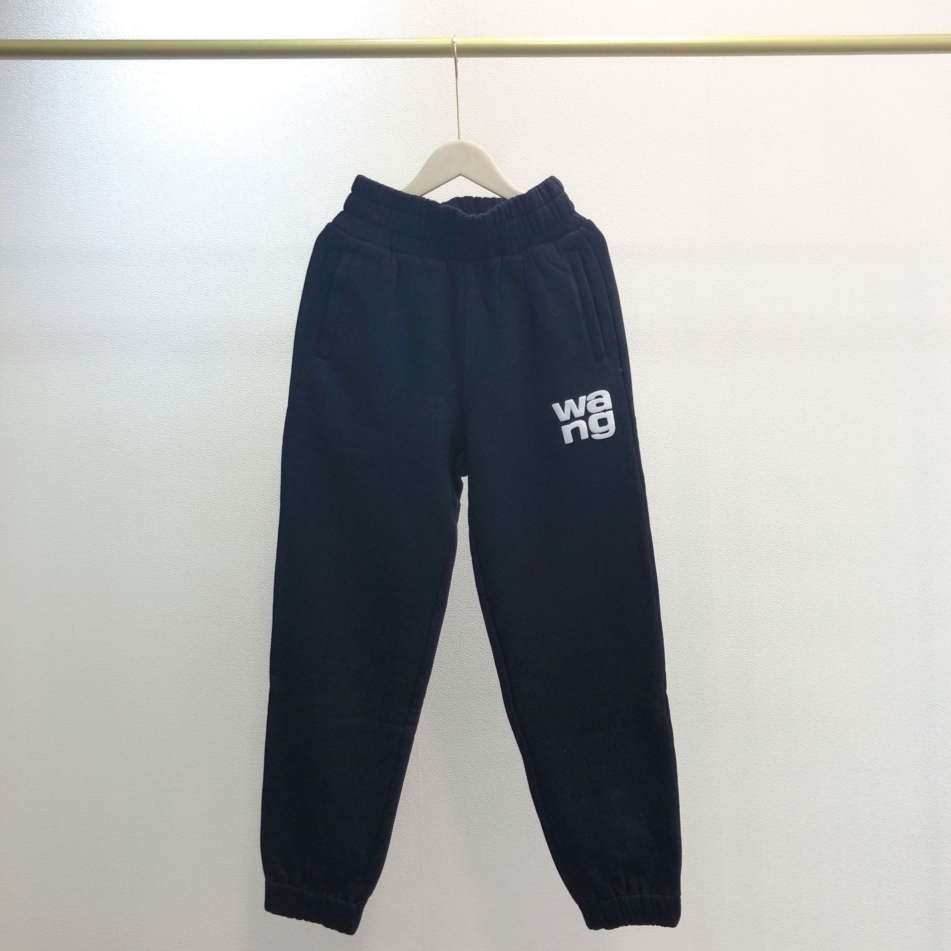 GIGIYW Wang 2022 Autumn And Winter New Plush Flocked Letter Legged Pants Female Couple High Waist Leisure Pants