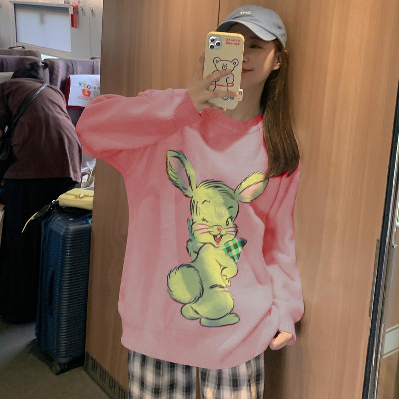 Korean Style Cute White Rabbit Fairy Grunge Sweater Casual Loose Pullover Autumn Vintage Harajuku Women Goth Sweater Y2k Top