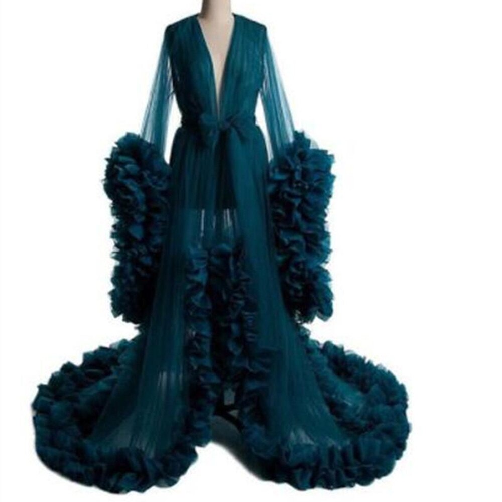 Real Images Maternity Robes Wedding Shawl Pregnant Women Sexy Tulle Bathrobe Dresses Photo Shoot Party Fluffy Baby Shower Gowns