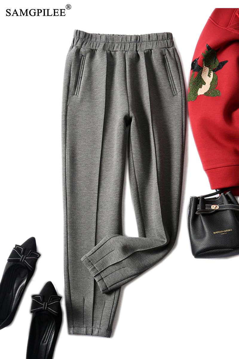 Women Pant 2022 Full Length Casual Korean Broadcloth Elastic Waist Solid High Pleated Pencil Pants For Woman 4XL