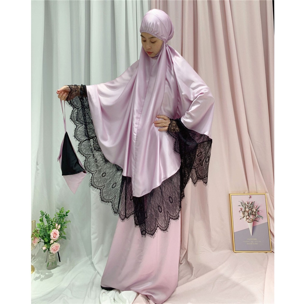 Ramadan Women 2 Piece Muslim Prayer Set Khimar Abaya Overhead Hijab+Skirt Full Cover Islam Clothing Middle East Worship Service