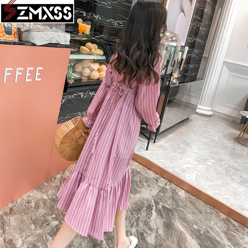 SZMXSS 2019 New Fall Long Sleeve Dress Dot Temperament Dress Female Loose Vintage Dress Casual A-Line Lantern Sleeve Dresses