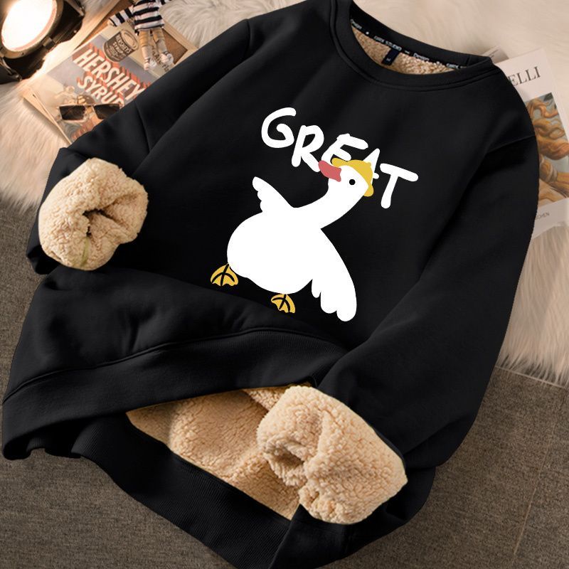Thickened loose new warm lamb wool round neck velvet autumn winter sweater girl student autumn winter