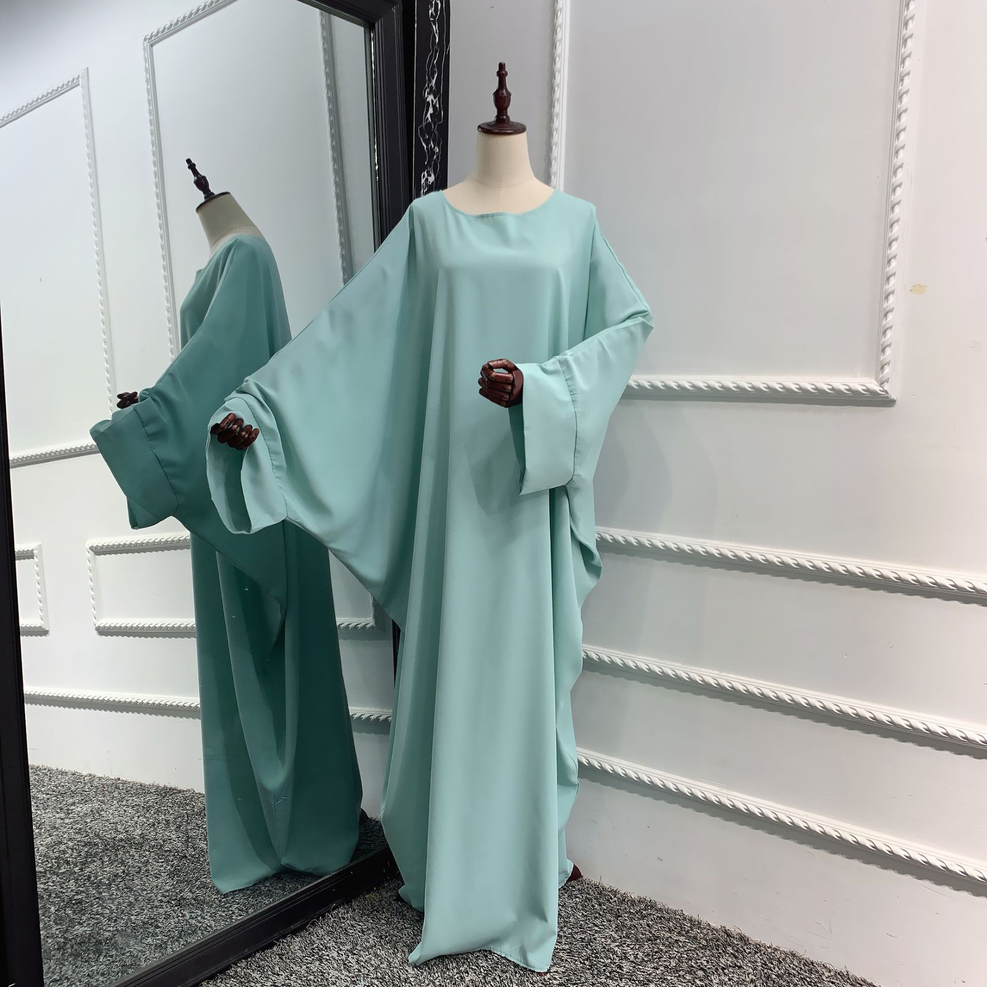 Muslim One Piece Jilbab Prayer Abaya Dress Batwing Sleeves Islamic Clothing Dubai Saudi Turkish Modesty Casual Hijab Robe