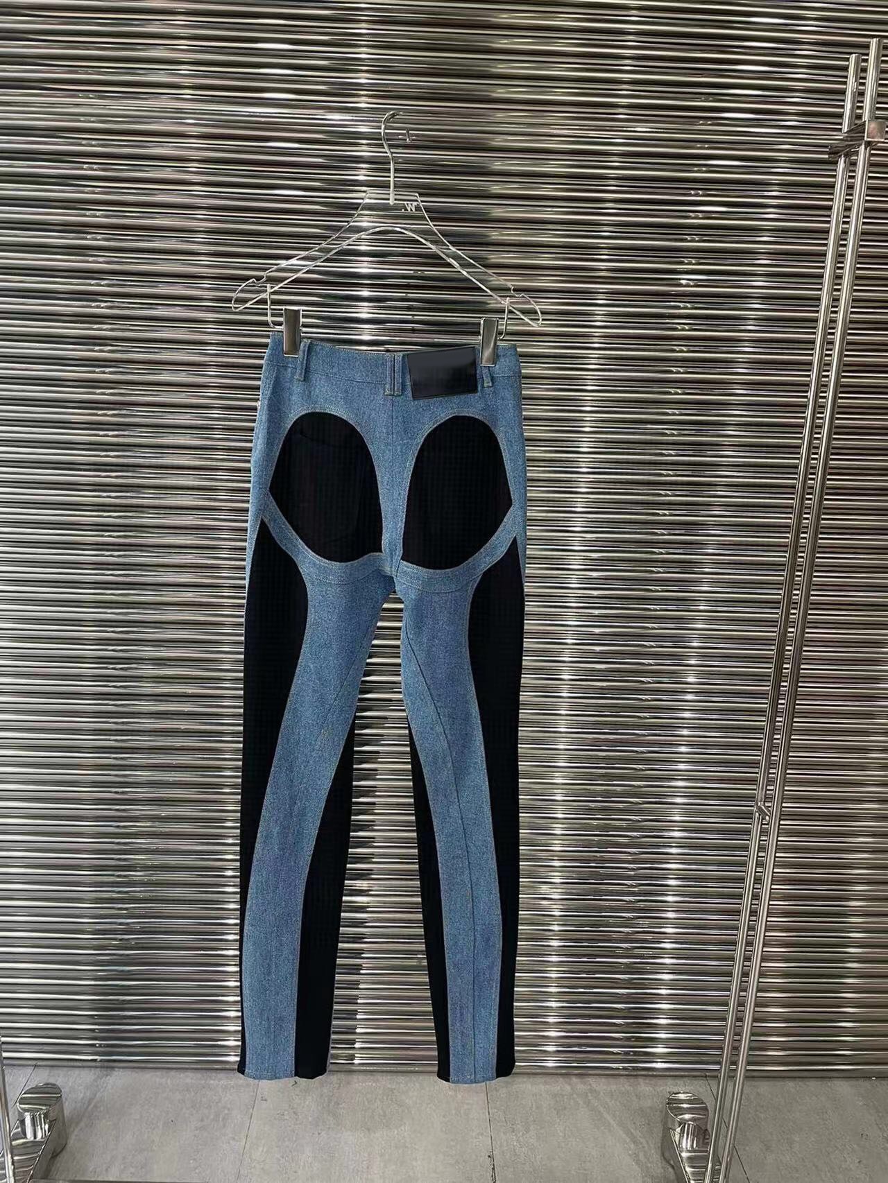 8.25 KlasonBell Fashion Split Hem Patchwork Contrast Color Slim Flared Jeans Women