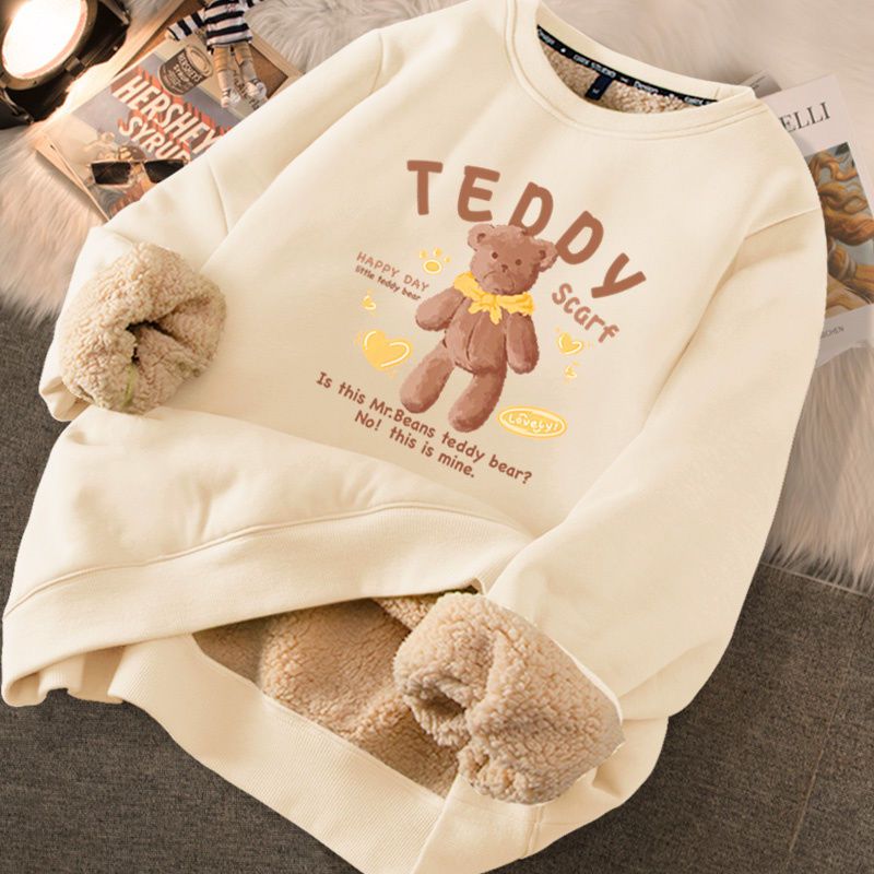Thickened loose new warm lamb wool round neck velvet autumn winter sweater girl student autumn winter