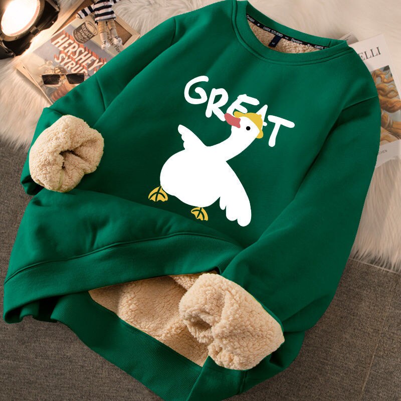 Thickened loose new warm lamb wool round neck velvet autumn winter sweater girl student autumn winter