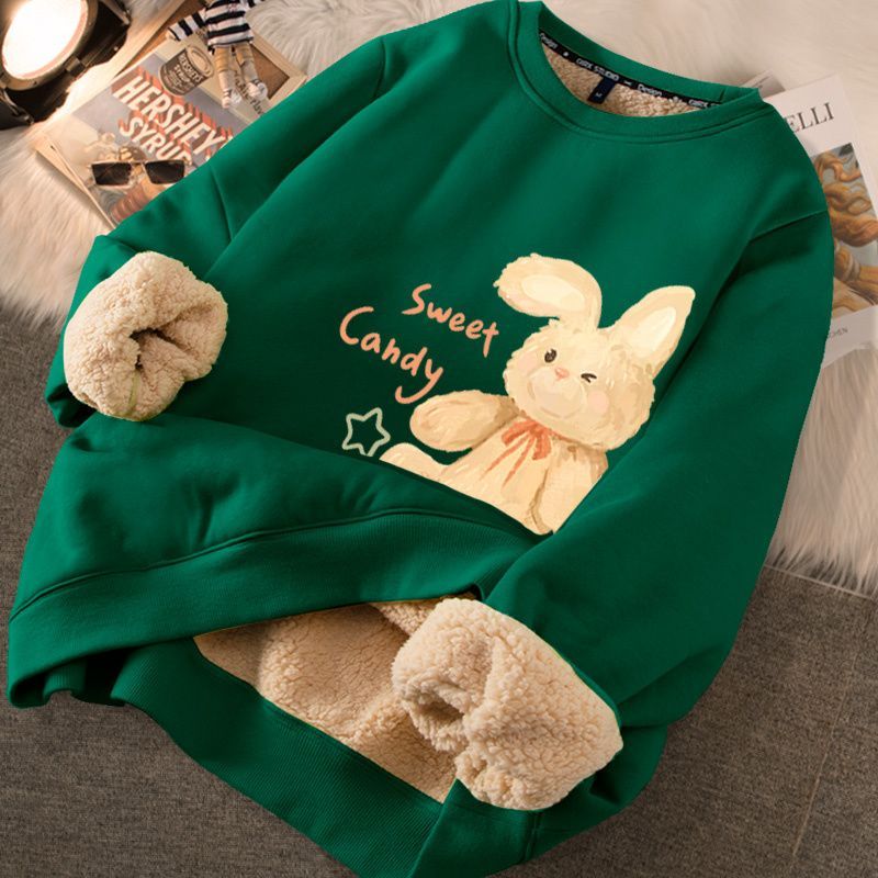 Thickened loose new warm lamb wool round neck velvet autumn winter sweater girl student autumn winter