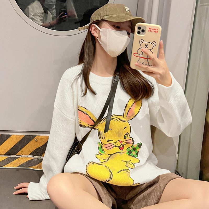 Korean Style Cute White Rabbit Fairy Grunge Sweater Casual Loose Pullover Autumn Vintage Harajuku Women Goth Sweater Y2k Top