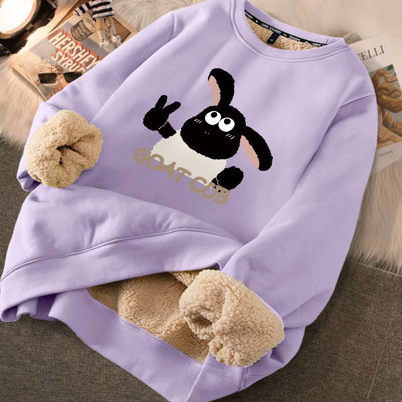 Thickened loose new warm lamb wool round neck velvet autumn winter sweater girl student autumn winter