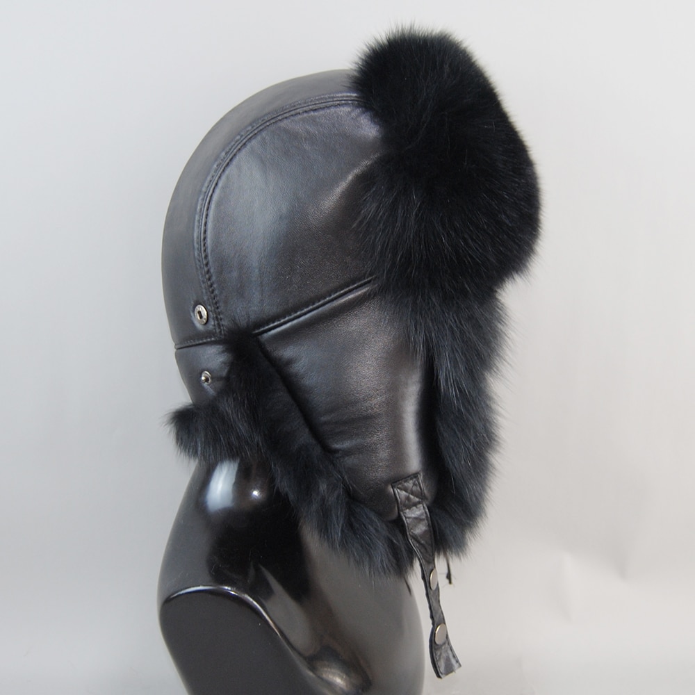 2022 Unisex Outdoor Windproof Winter Natural Real Fox Fur Bombers Hats Women Raccoon Fur Cap Luxury Real Sheepskin Leather Hat