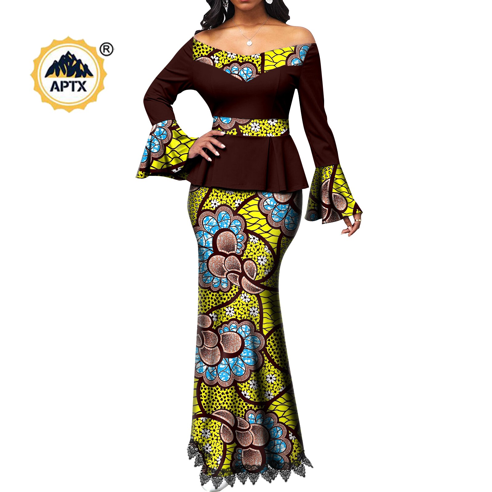 African Couple Clothes Women Print  V-neck Top and Lace Skirts Match Men Outfits Dashiki Long Vest Shirt and Pants Sets Y22C041