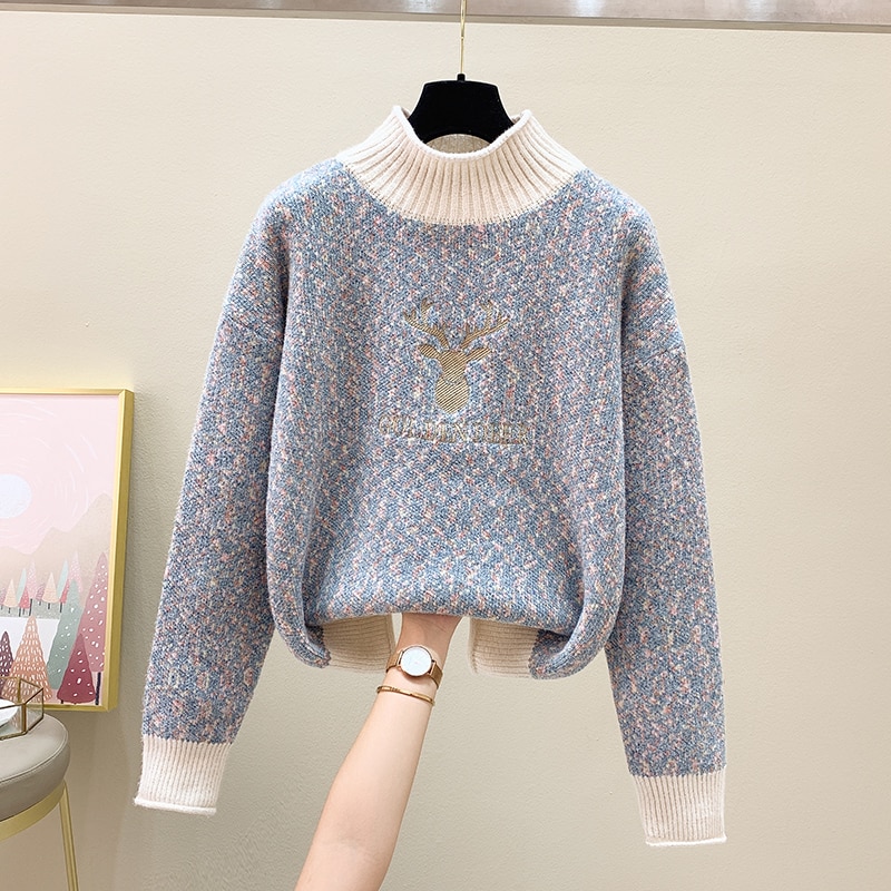 Women Casual Pullovers Sweater 2023 New Winter Mock Neck Knitted Sweater Long Sleeve Slim Female Tops Warm Basic Knitwear Jumper
