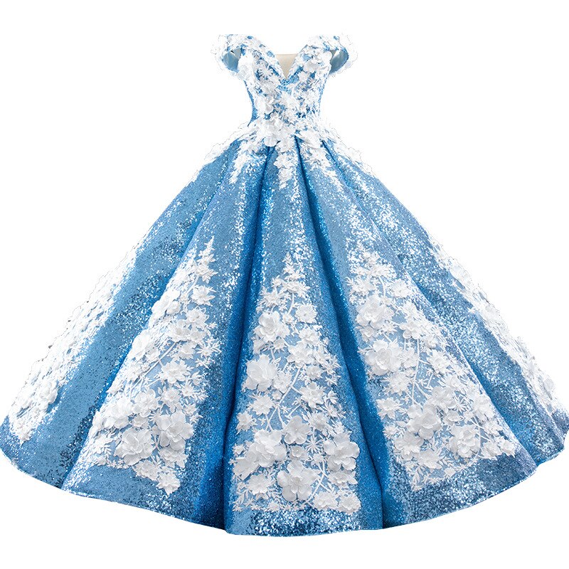 Sky Blue 3D Flowers Quinceanera Dresses One Shoulder Prom Gowns Dreaming Floral Flower Straps Beaded Corset Back Sweet 15 16