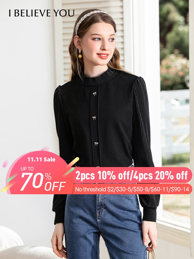 I BELIEVE YOU Turtleneck T-shirts Women 2022 Autumn Slim Solid Long Sleeves Pullover Tops Office Lady Winter bow Tees 2224014777