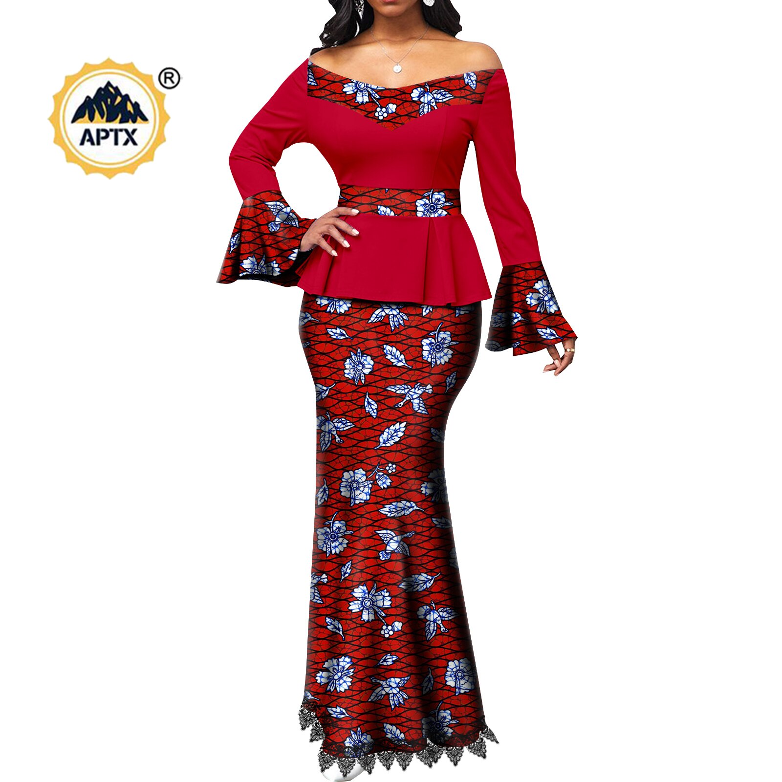 African Couple Clothes Women Print  V-neck Top and Lace Skirts Match Men Outfits Dashiki Long Vest Shirt and Pants Sets Y22C041