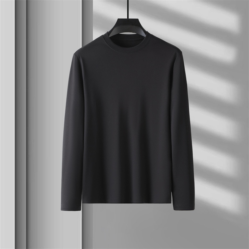 Long sleeved t-shirt men's cotton blouse round neck solid color