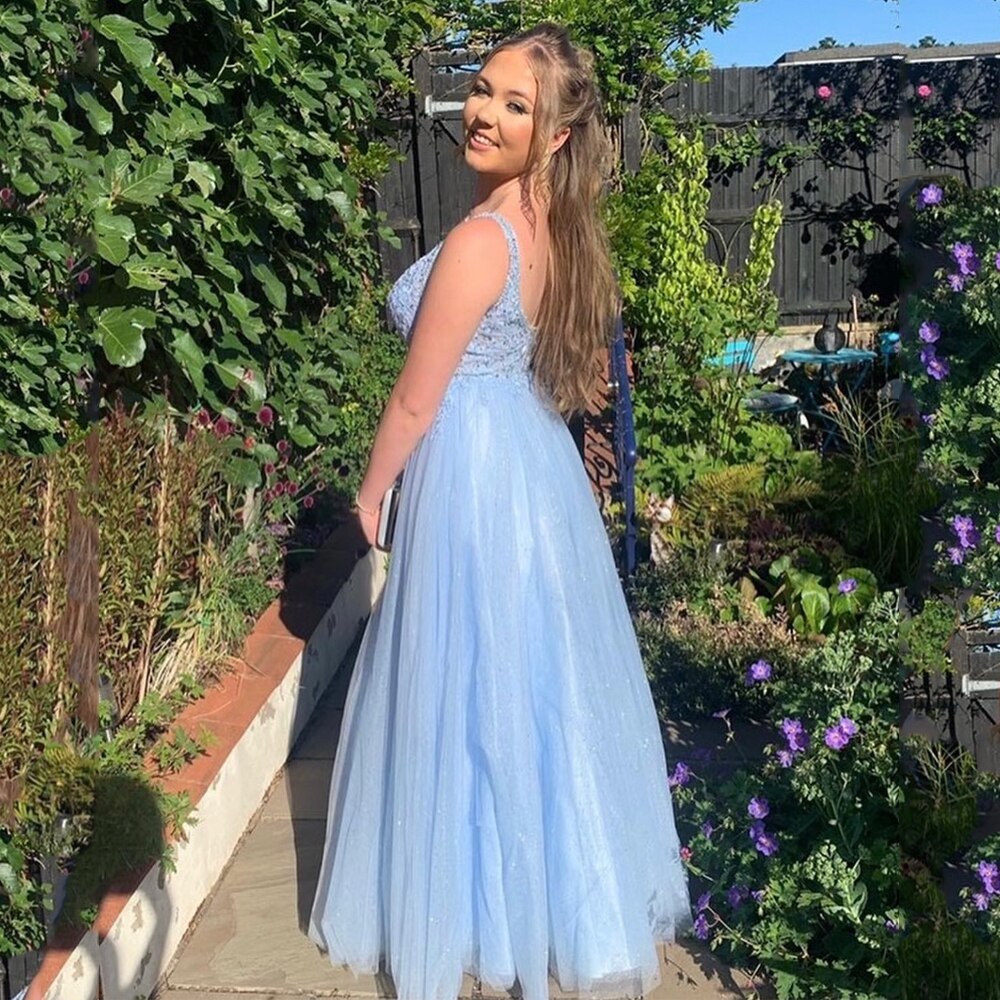 AIOVOX Princess V-Neck Appliques Prom Dresses Women 2022 Tulle Sequin Vestidos De Gala Candy Color A-Line Party Gown Custom-Made