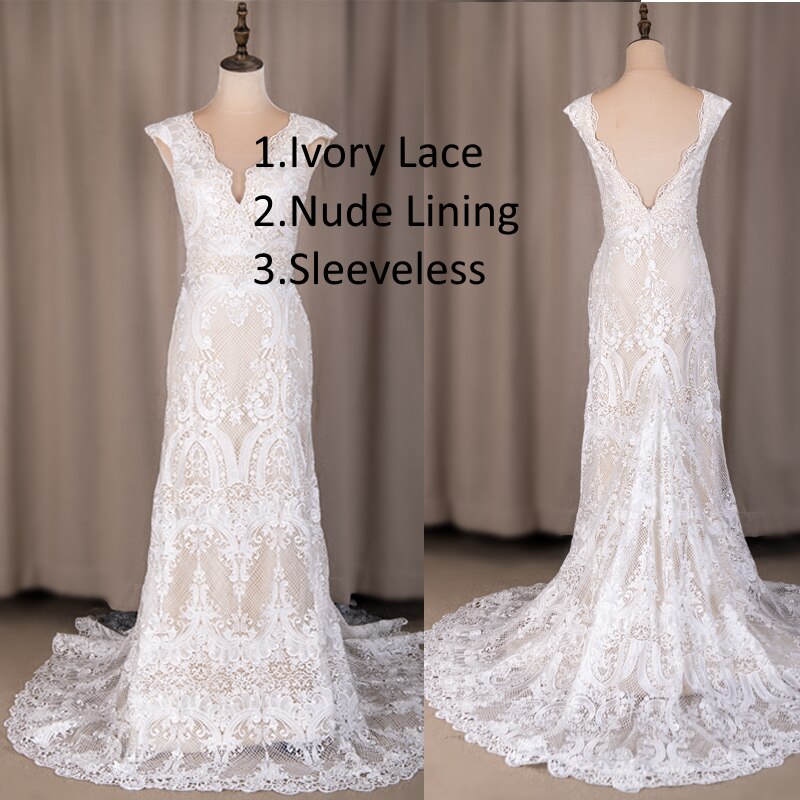794#Deep V-Neck Sexy Backless Cap Sleeve Lace Sheath Boho Bohemian Wedding Bride Dress REAL PHOTO FACTORY PRICE CUSTOM MADE