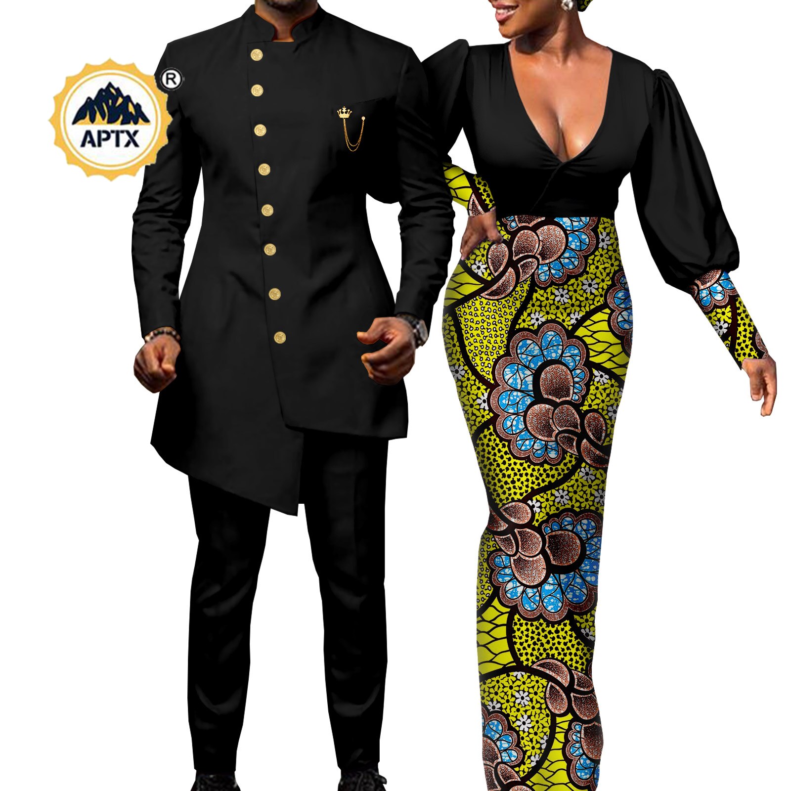 African Couples Clothes Bazin Riche African Dresses for Women Match Men Outfits Chain Top &Pants Sets Dashiki Vestidos Y22C020