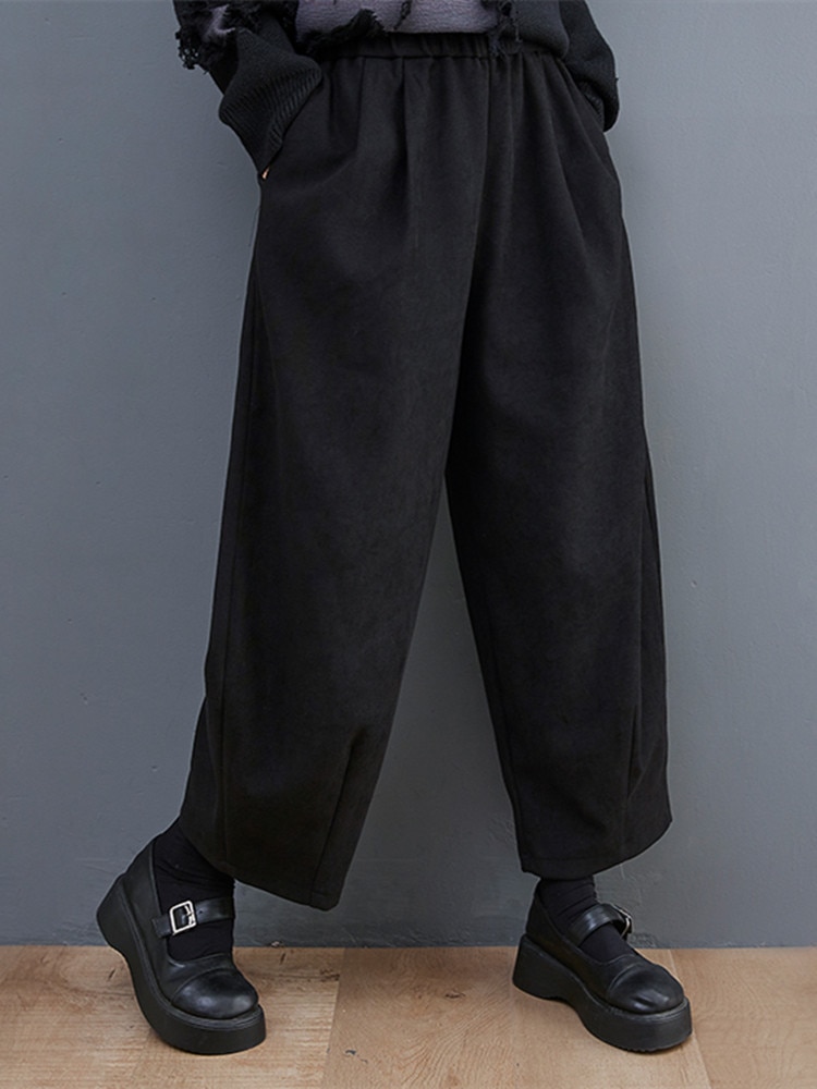 Japanese Style Thicken Fleece Warm Autumn Winter Casual Pants High Waist Fashion Women Wide Leg Pants Office Lady Work Pants