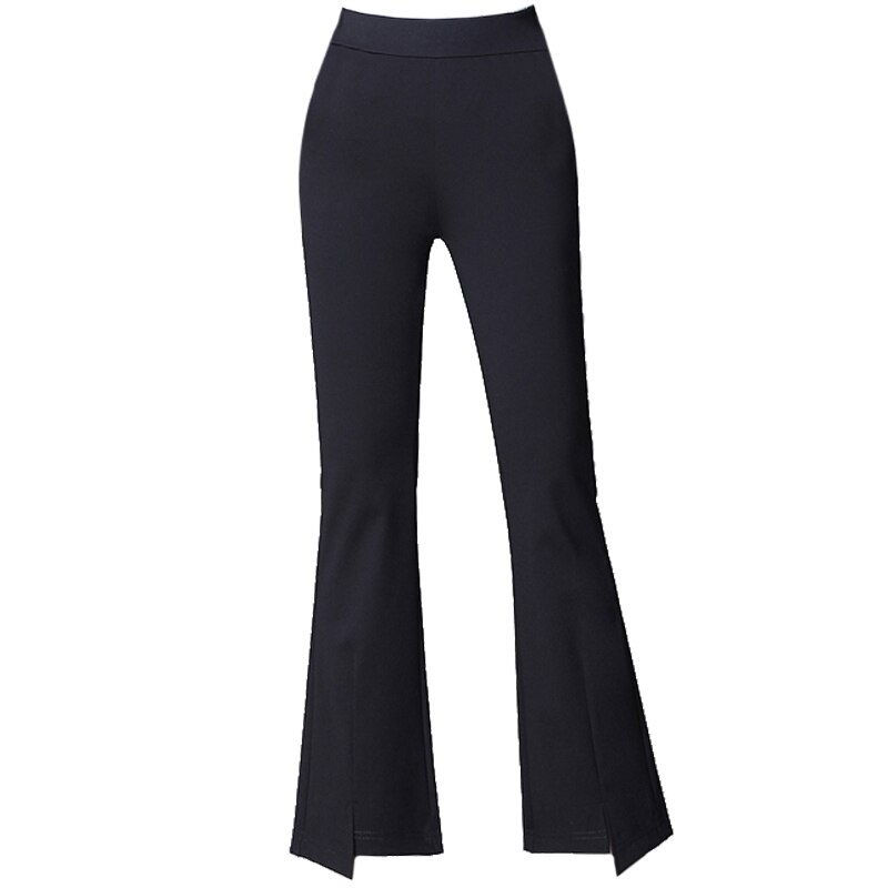 022 black slim stretch flared pants for women in spring and autumn, high waist and slim flared pants, thin split flared pants in