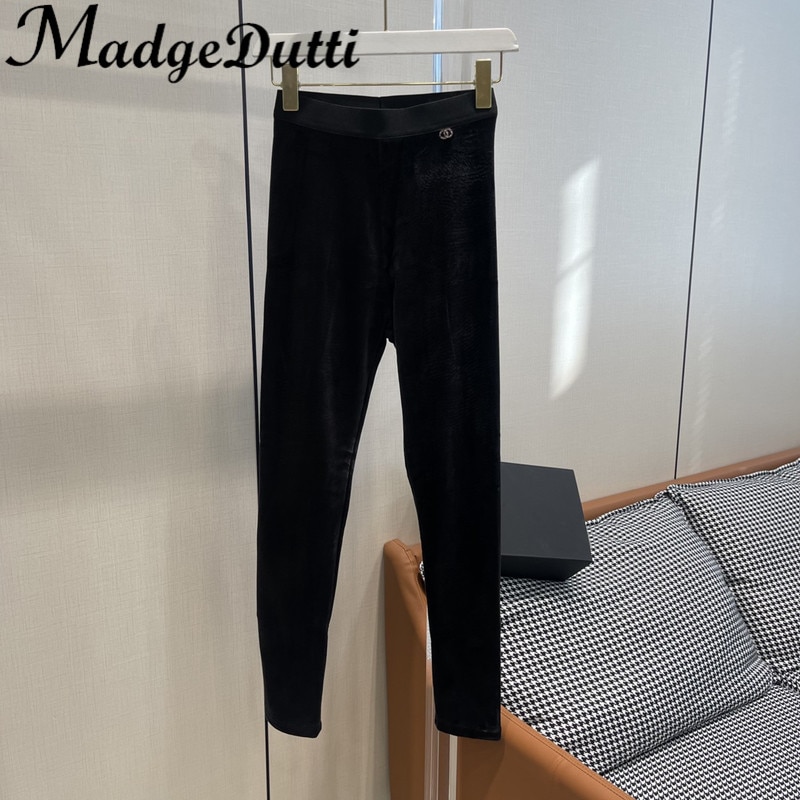 11.2 MadgeDutti Autumn Winter New Velvet Pencil Pants Leggings Elastic Waist Fleece Keep Warm Slim Leggings Women