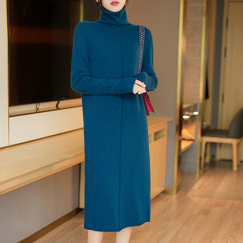2022 new high-fashion high-neck cashmere dress dress skirt
