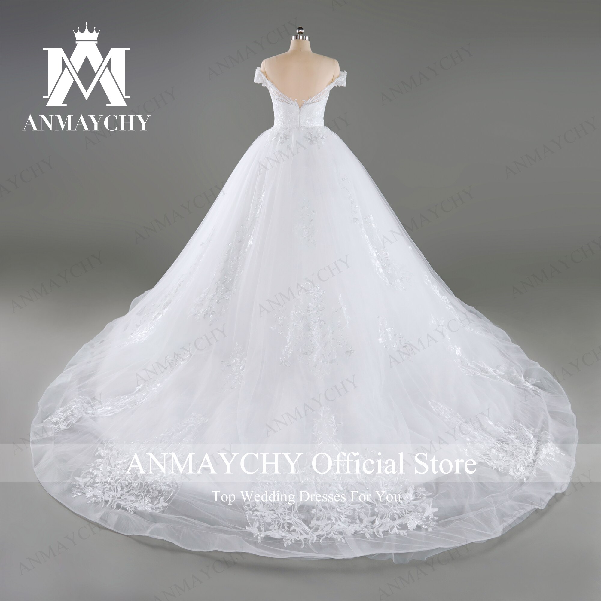ANMAYCHY A-Line Wedding Dress For Women 2022 Bride Sweetheart Off The Shoulder Backless Appliques Wedding Gown Vestidos De Novia