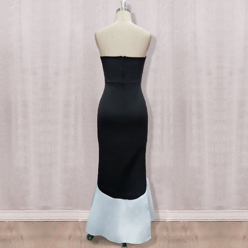 Women Sexy Breast Wrap Dress High Waist Splice Black White Ruffles Party Dresses Lady 2022 Summer Asymmetry Mermaid Dress Mujer