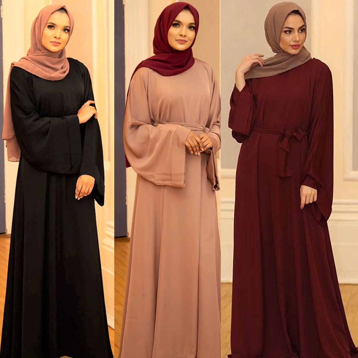 Muslim Fashion Hijab Dubai Abaya Long Dresses Women With Sashes Islam Clothing Abaya African Dresses For Women Musulman Djellaba