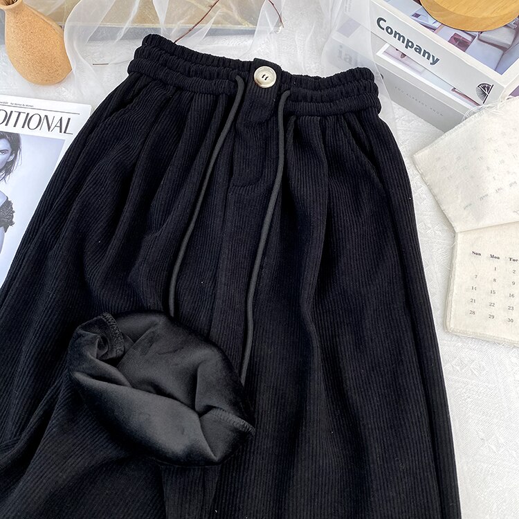 Yitimoky Wide Leg Pants Streetwear Women Thicken Warm Corduroy Elastic High Waist Techwear Autumn Winter 2022 Pink Drawstring