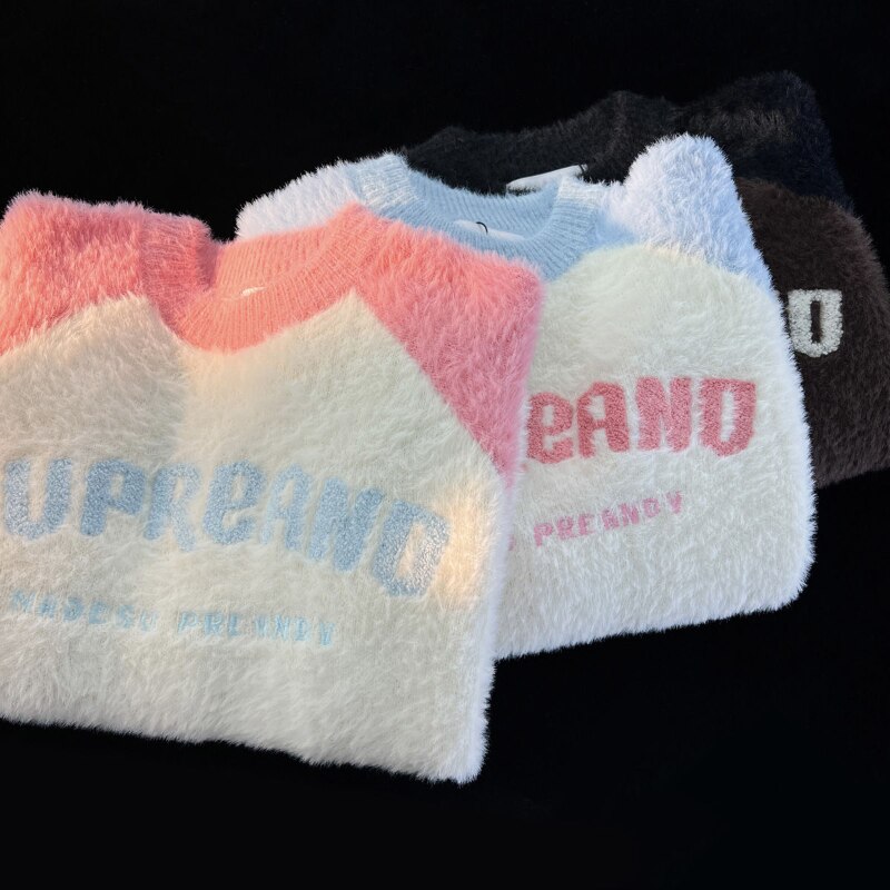 2022 autumn and winter Gentle lazy wind stitching letter sweater women loose wear Y2K Japanese vintage oversize knitted jacket