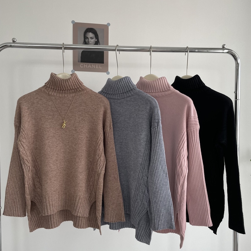 GIGIYW Winter Fashion High Neck Split Thickened Sweater Wide Leg Pants Slouchy Loose Knitted Set Women Autumn Winter 2022 New