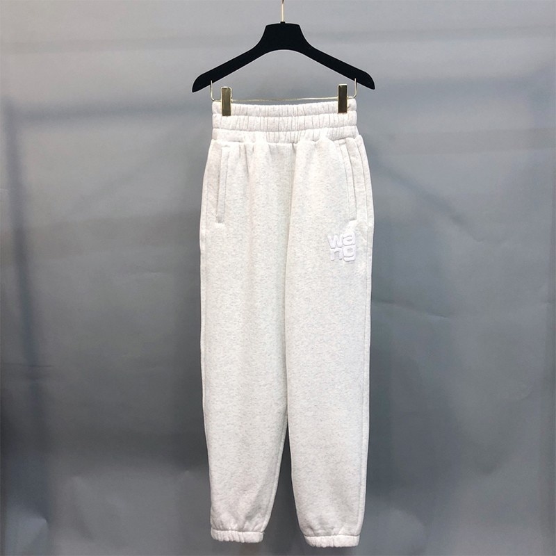 GIGIYW Wang 2022 Autumn And Winter New Plush Flocked Letter Legged Pants Female Couple High Waist Leisure Pants