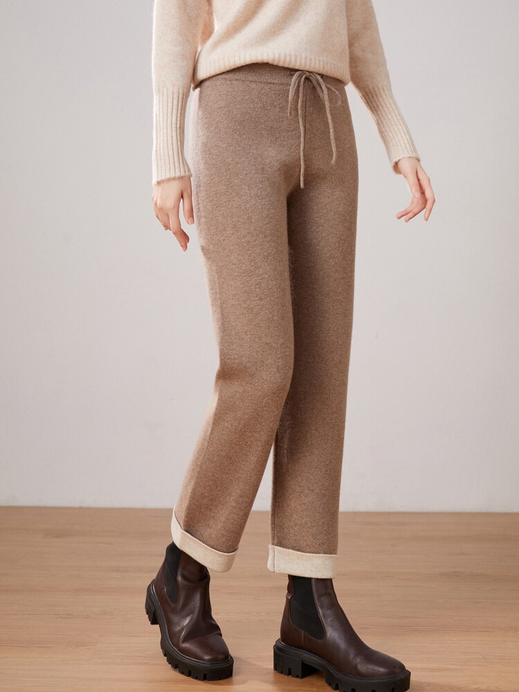 Cashmere wide leg pants 22 new 100% pure wool women's capris soft and fashionable ATTYYWS brand knitted wide leg pants solid