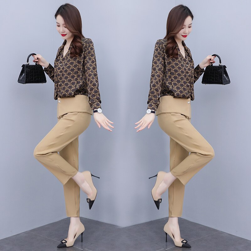 Autumn 2022 New Fashion Temperament High Grade Doll Shirt and Leggings Two Piece Set Women