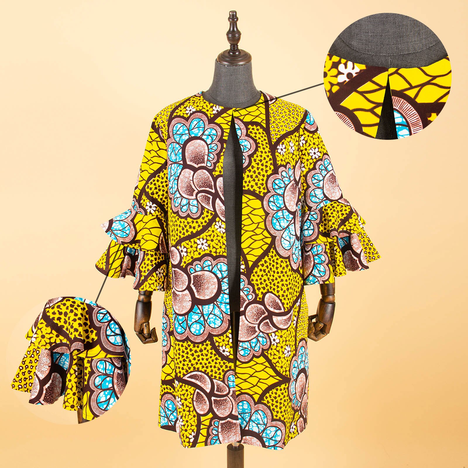 African Couples Outfits  Women Coat Long Jacket Match Men Vest + Top and Pants 3 Pieces Set With Pockets& Breastpin Y22C072