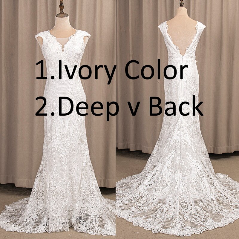 794#Deep V-Neck Sexy Backless Cap Sleeve Lace Sheath Boho Bohemian Wedding Bride Dress REAL PHOTO FACTORY PRICE CUSTOM MADE